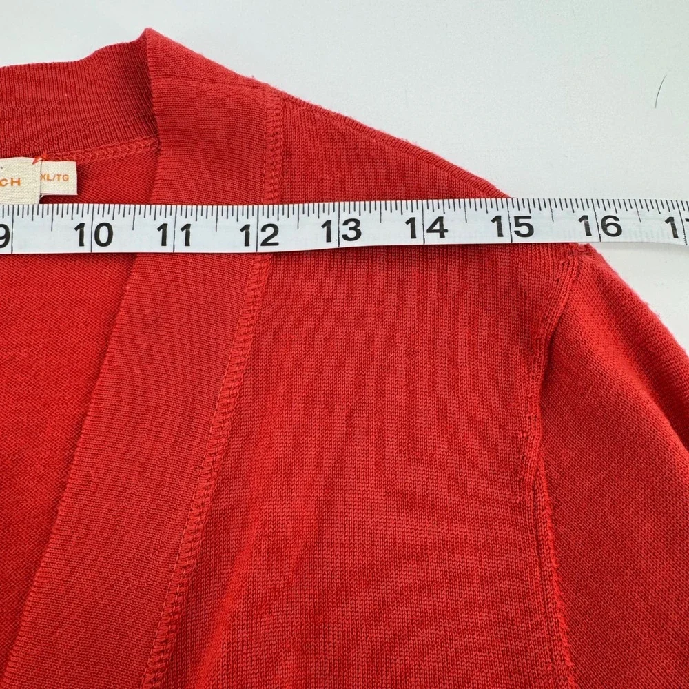 Tory Burch Simone Cardigan Womens XL Orange Merino Wool V-Neck Logo Button *READ